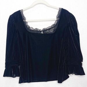 Killstar Dottie Dottie Velvet Too Black Size 3X Lace Trim Witchy Goth Crop Top